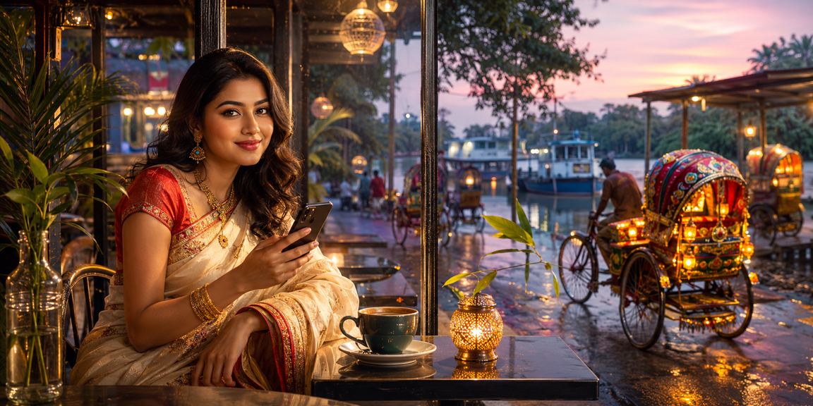 ঢাকায় শাড়ি পরিহিত নারীর রিবেট বোনাস উপভোগের আনন্দময় মুহূর্ত